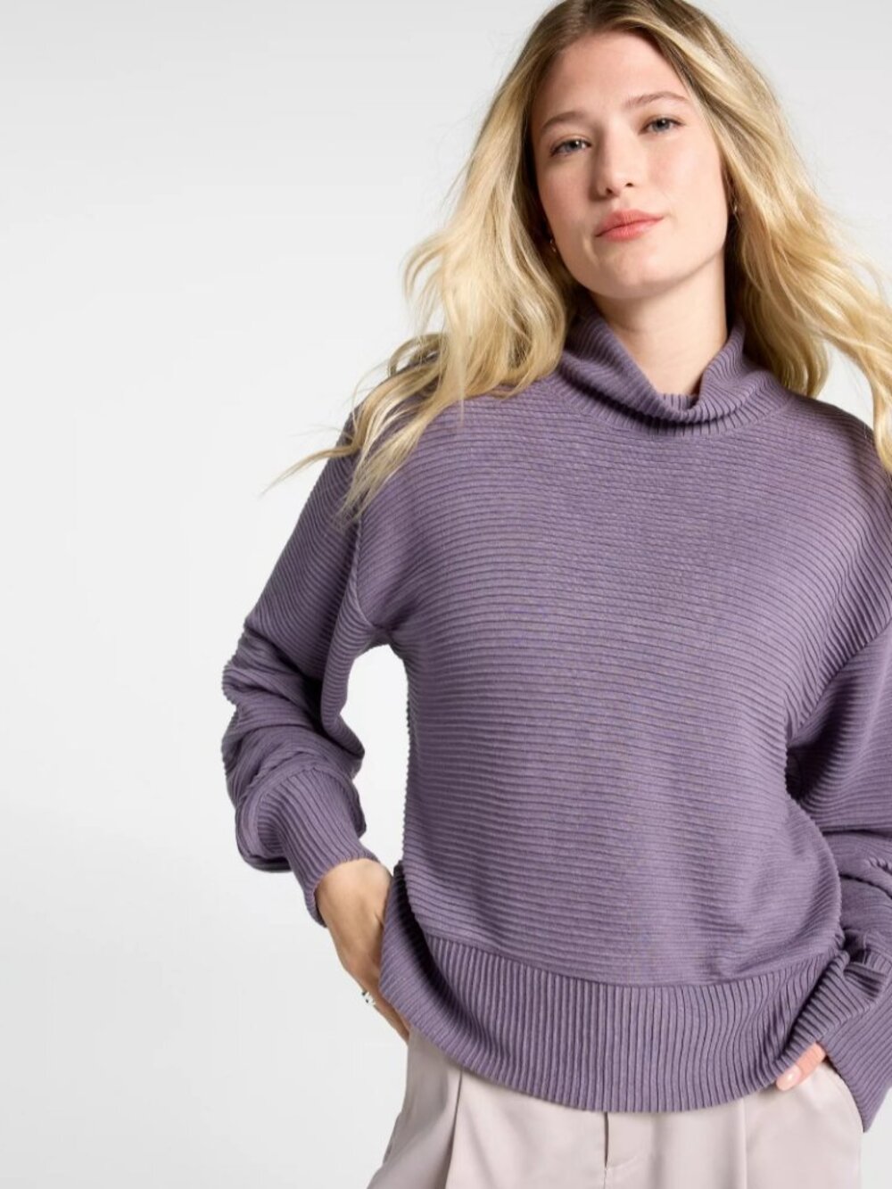 Calia Women's Elevate Rib Mock Shirt in Nebulous Purple NWT $78